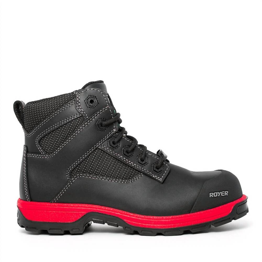 NEW ROYER men's 6" composite toe agility work boot in black/read